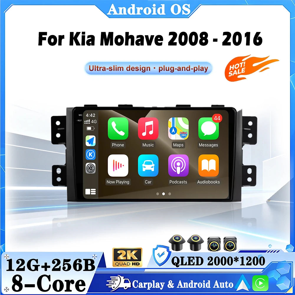 9 Inch Android 16 Auto For Kia Mohave 2008 - 2016 QLED Touch Screen Car Radio GPS Multimed