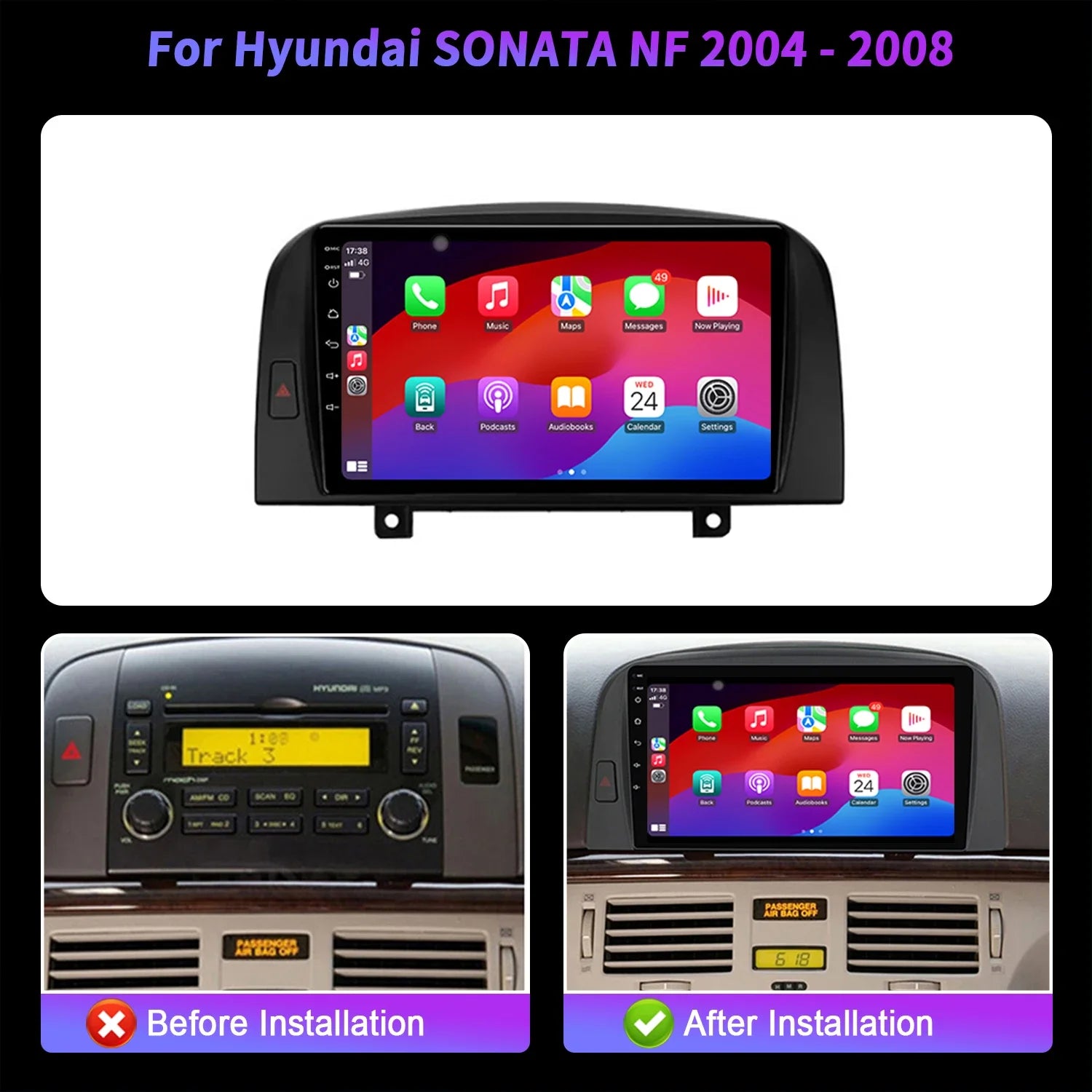 Android 14 For Hyundai SONATA NF 2004-2008 Auto Car Radio Multimedia Navigation Wireless B