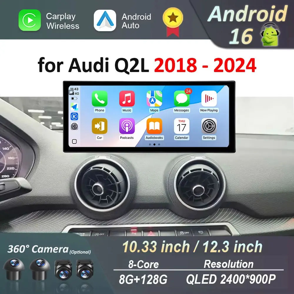 12.3 '' Android 16 for Audi Q2L 2018 - 2024 Car Radio Multimedia Player Bluetooth 4G QLED