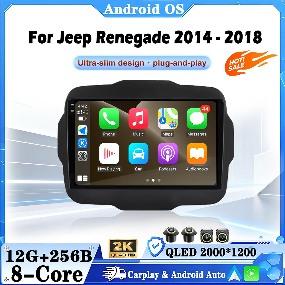 Android 16 Wireless CarPlay For Jeep Renegade 2014-2018 Car Radio Lntelligent Multimedia P