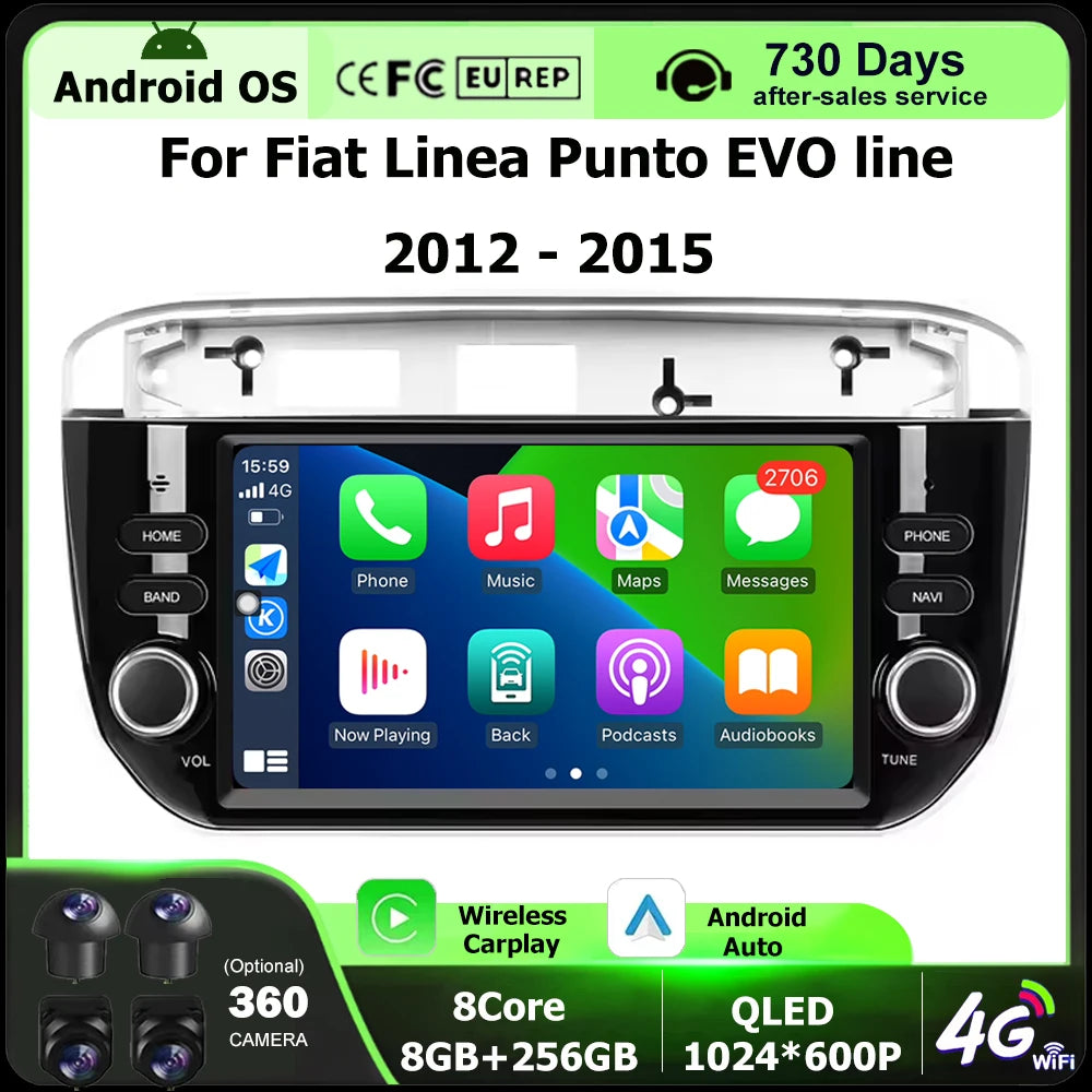 Wireless Carplay For Fiat Linea Punto EVO line 2012 - 2015 Android 16 Auto Car Radio GPS M