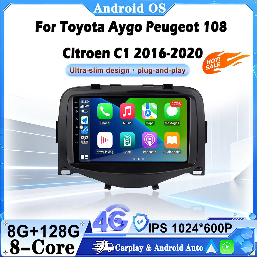 For Toyota Aygo Peugeot 108 Citroen C1 2016-2020 Car Radio Multimedia Video Player GPS Wir