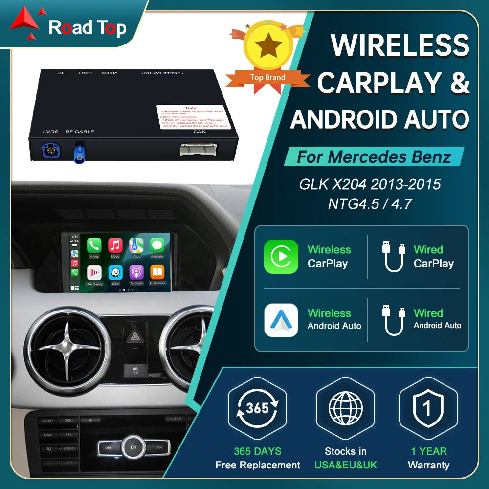 RoadTop Wireless CarPlay for Mercedes Benz GLK X204 2013-2015, with Android Auto Mirror Li