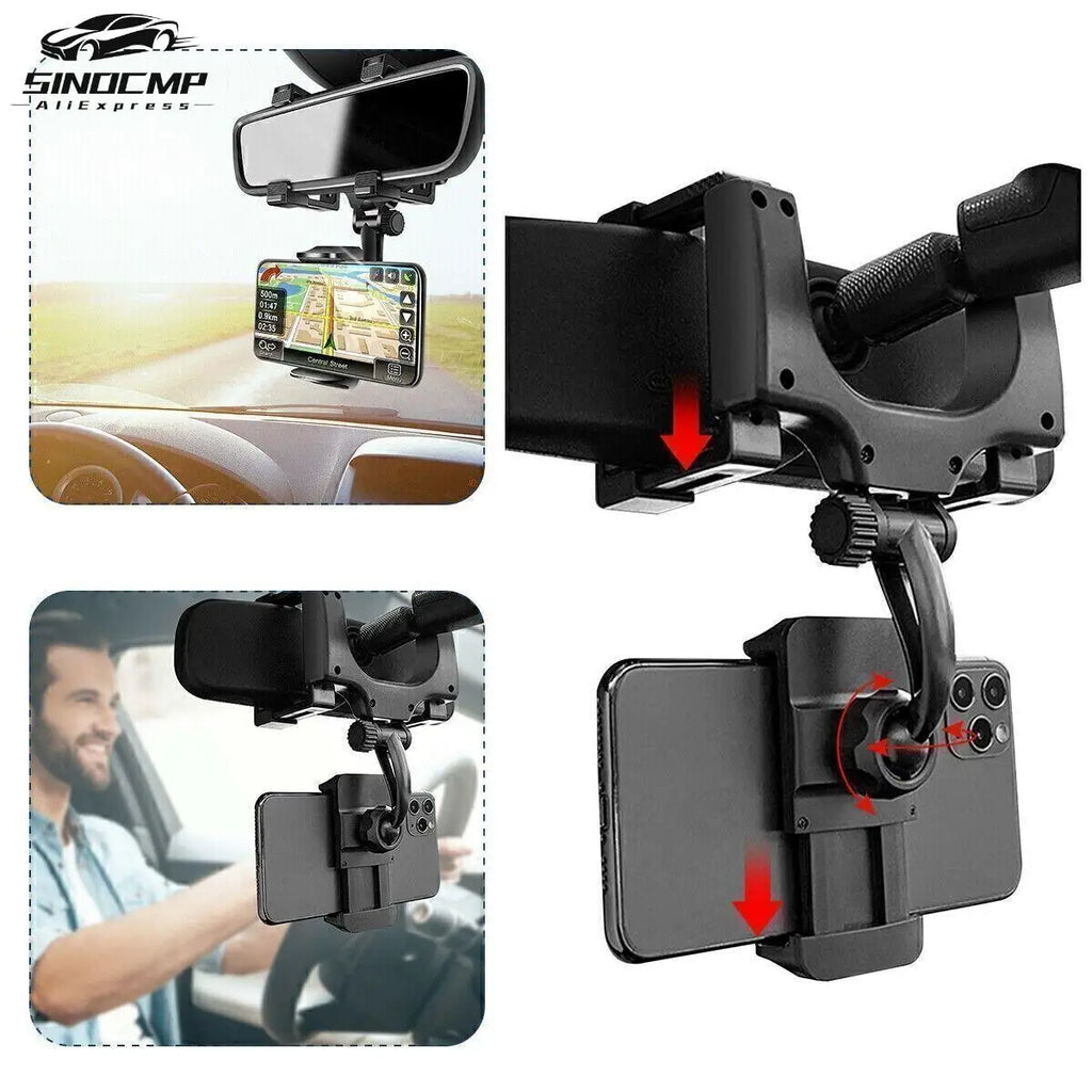 Universal Phone Holder 360 Rotation Car Rear View Mirror Mount Stand Change The Angle At W