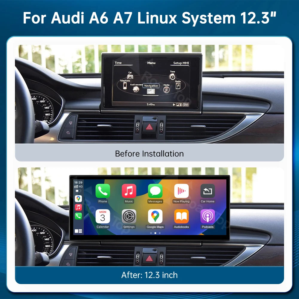 RoadTop 12.3'' Linux Touch Screen Car Multimedia Display For Audi A6 A7 2011-2018 Wireless | AUTOKITSHOP