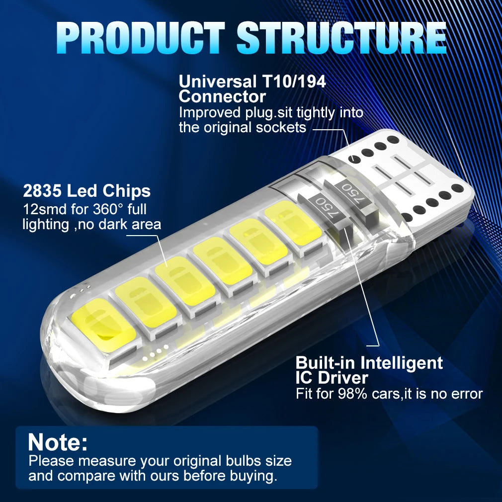 W5W T10 LED Light Bulb 194 168 501 Car Signal Light Canbus Interior Dome Lamp 6000K Auto L