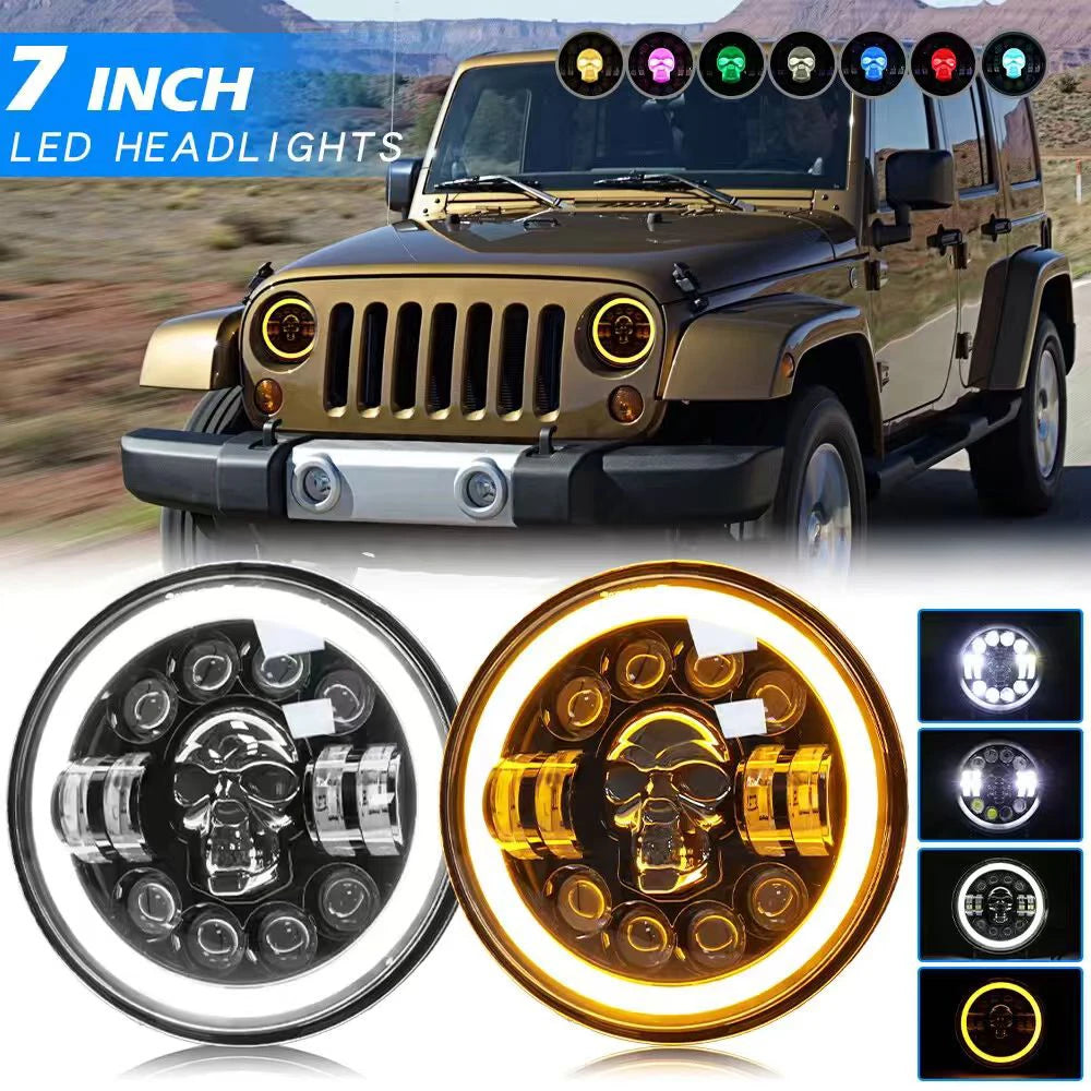 7 Inch Round LED Headlamp Automatic Turning Changes Motorcycle skull Headlights Fit For Ha