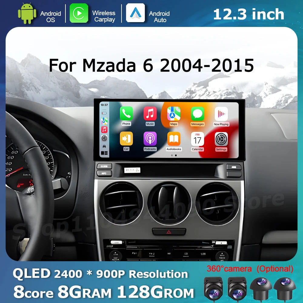 QLED Car Touch Display Screen for Mzada 6 2004 - 2015 Android OS Multimedia Radio Player D