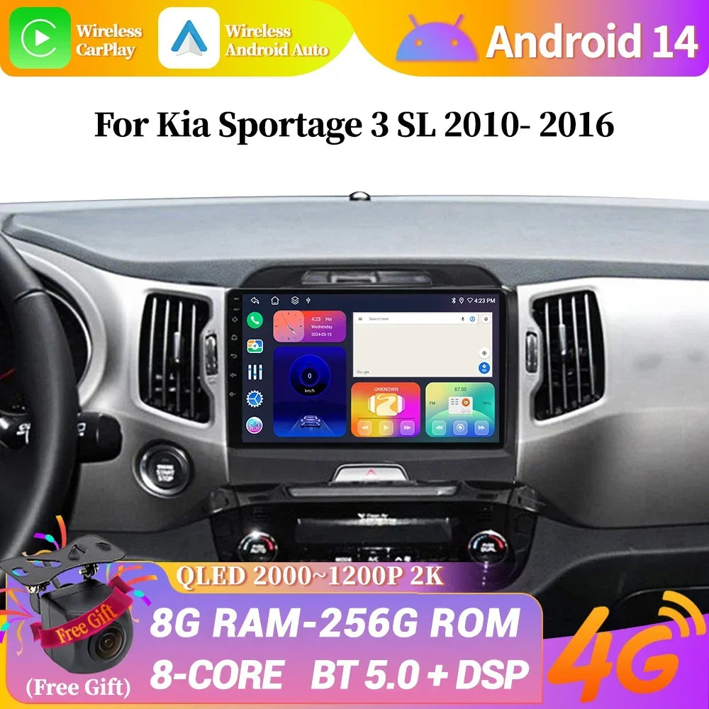 For Kia Sportage 3 SL 2010-2016 Car Radio Android 14 Multimedia Wireless Bluetooth Carplay