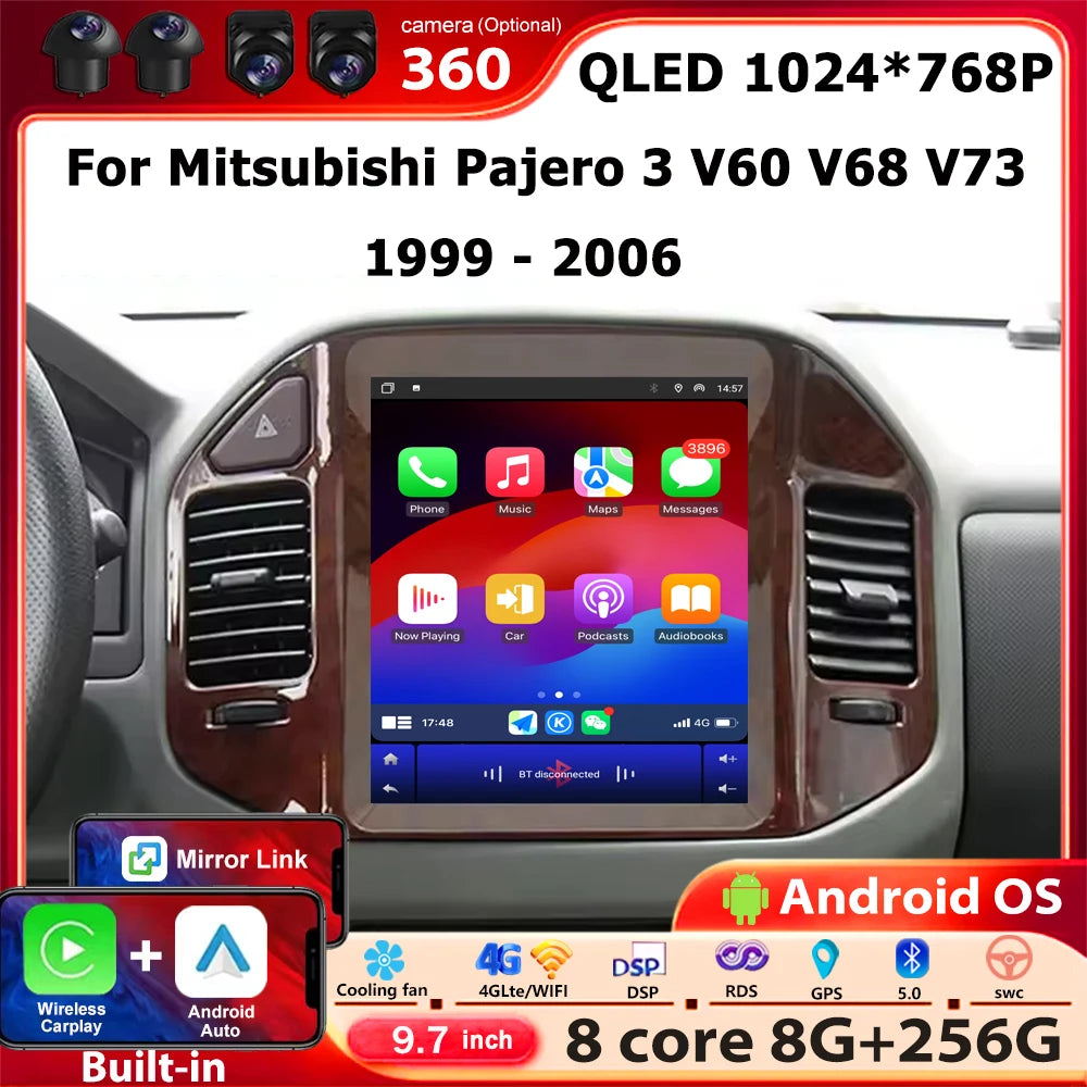 9.7 Inch For Mitsubishi Pajero 3 V60 V68 V73 1999 - 2006 Android 16 Car Radio Multimedia p