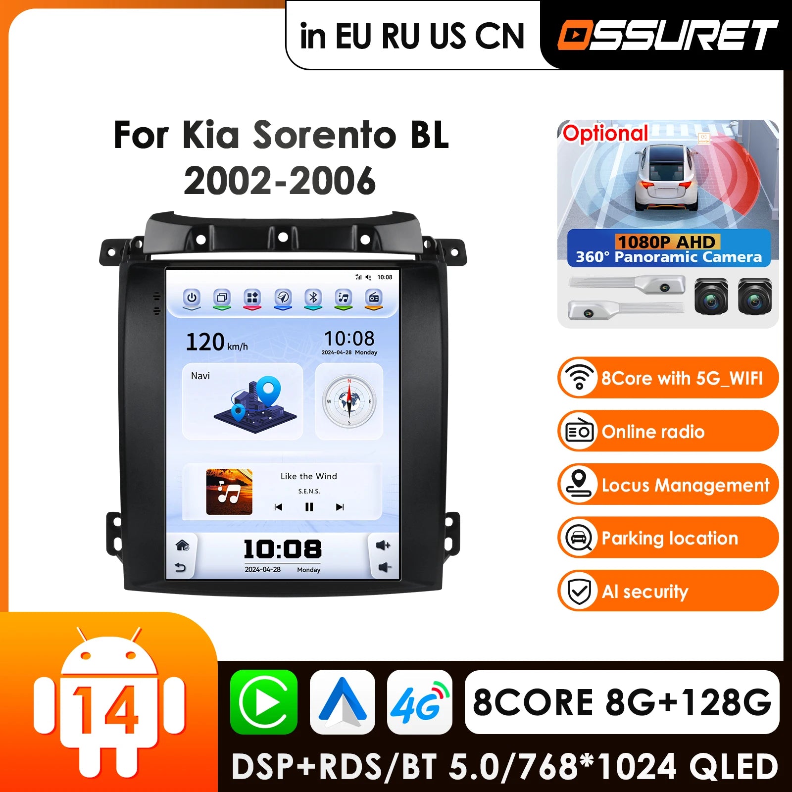 9.7" Car Radio GPS for Kia Sorento BL 2002-2006 Android 14 Carplay 4G 2Din Multimedia Video Player Autoradio - 8 Core 4G