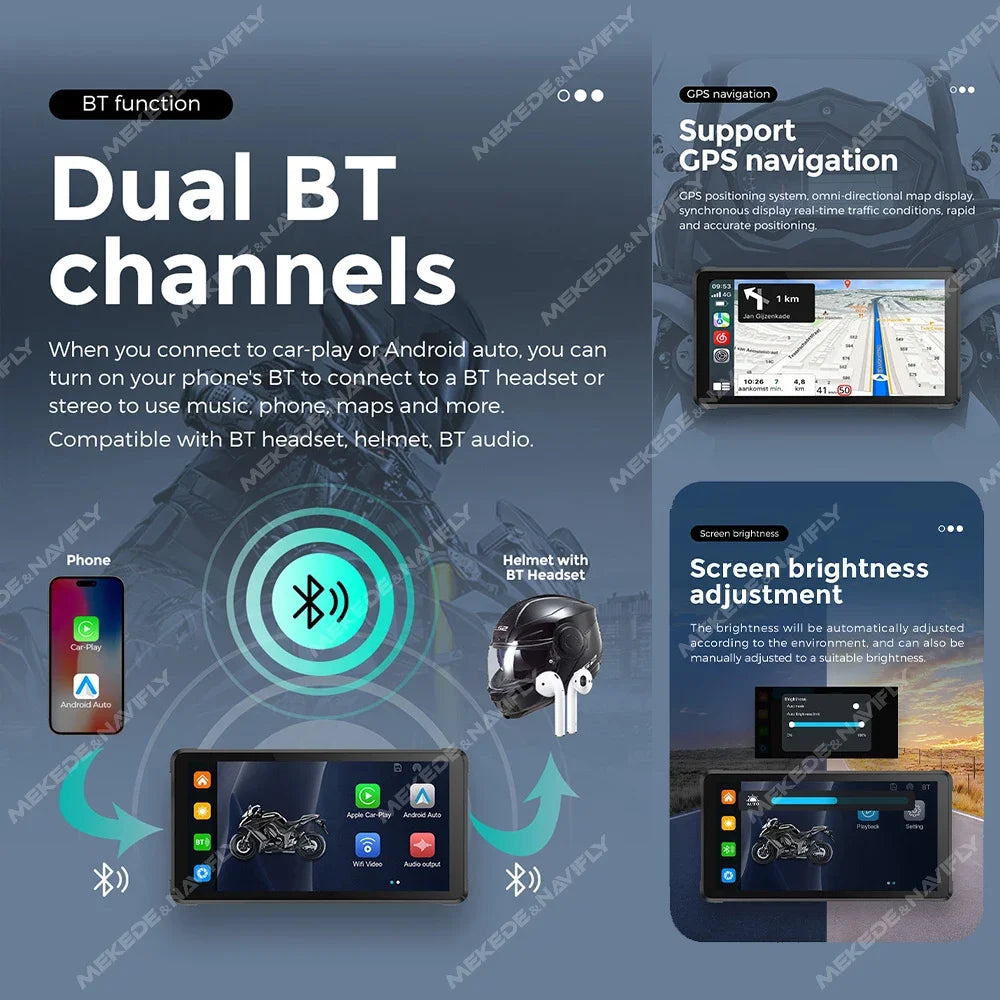 Wireless for Carplay Android Auto Portable Motorcycle Monitor IPX7 Waterproof Moto 5.5inch | AUTOKITSHOP