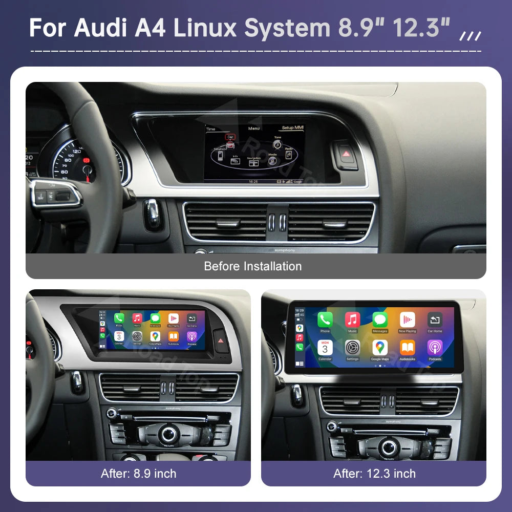 Road Top Radio Multimedia Linux Screen For Audi A4 A5 2009-2015 Wireless CarPlay Android A