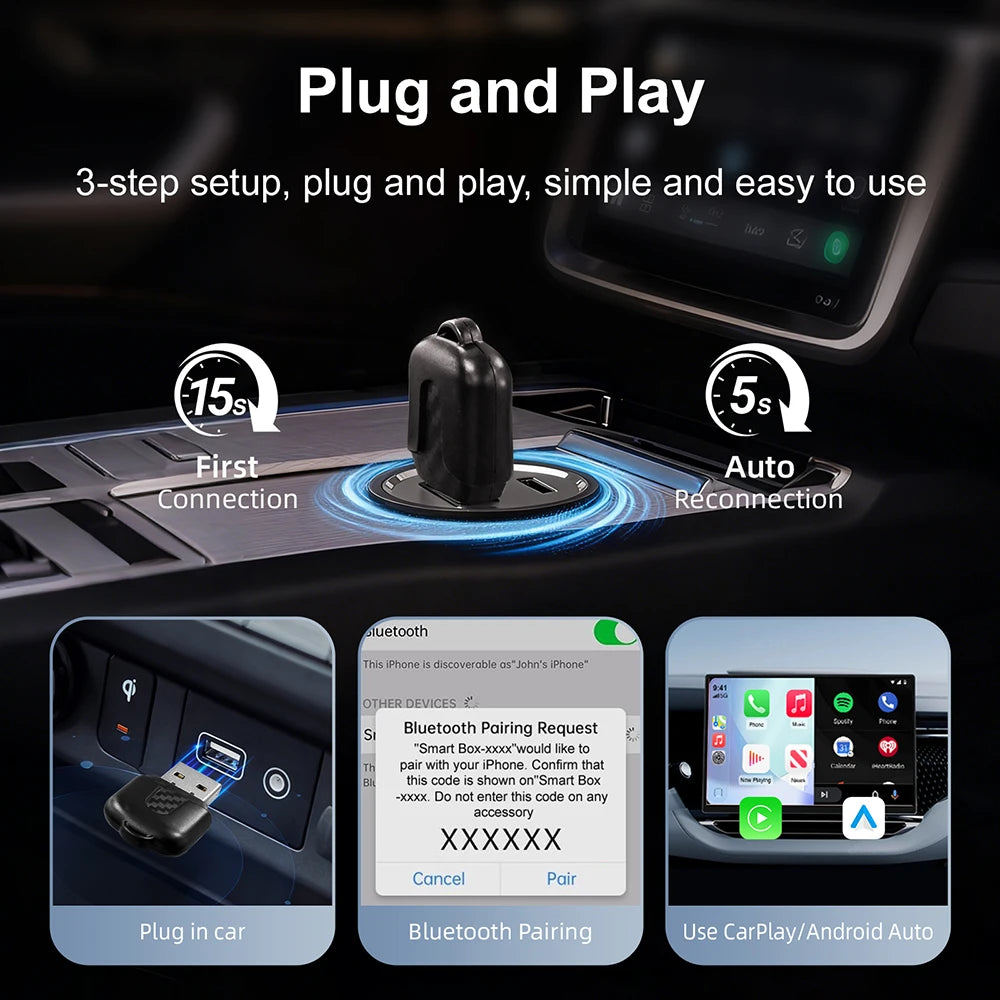 2025 New Adapter 2in1 Mini CarPlay Box Wired To Wireless CarPlay Android Auto Smart Box Bl | AUTOKITSHOP