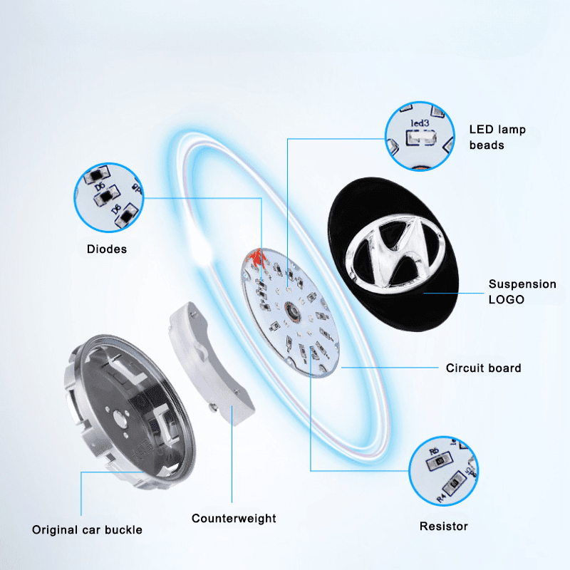 Suitable For Hyundai Magnetic Suspension Hub Caps & LED Suspension Luminous Wheel Hub Lights